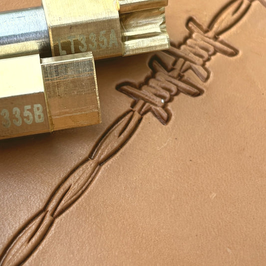 Barbed Wire leather stamp LT335 — brass stamping tool with imprint on natural veg-tan leather