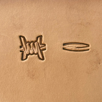 Barbed Wire leather stamp LT335 — single impression on veg-tan leather