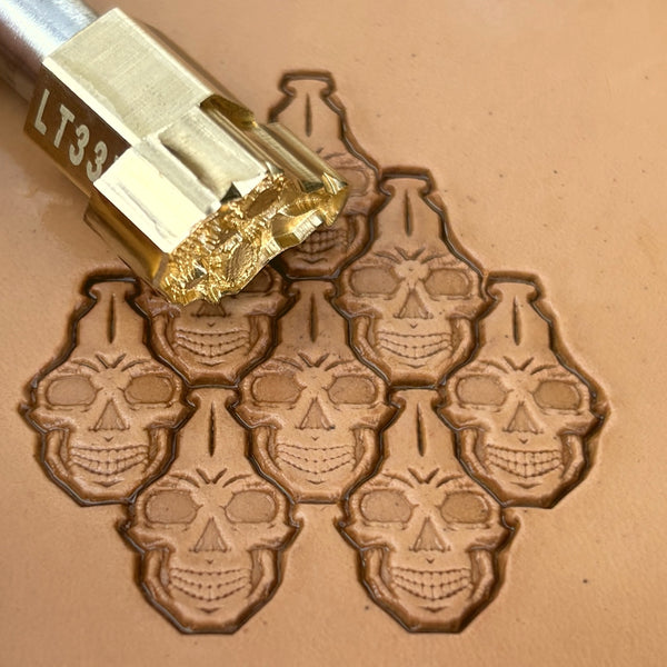 Bottle Shape Footprint leather stamp LT337 — brass stamping tool with imprint on natural veg-tan leather