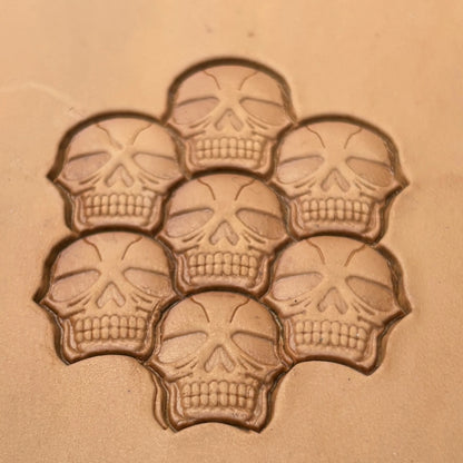 Stacked Skull leather stamp LT338 — pattern imprint on veg-tan leather