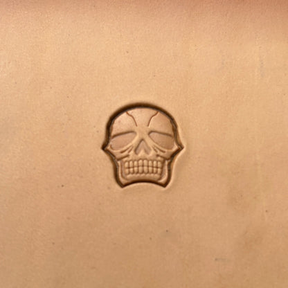 Stacked Skull leather stamp LT338 — single impression on veg-tan leather