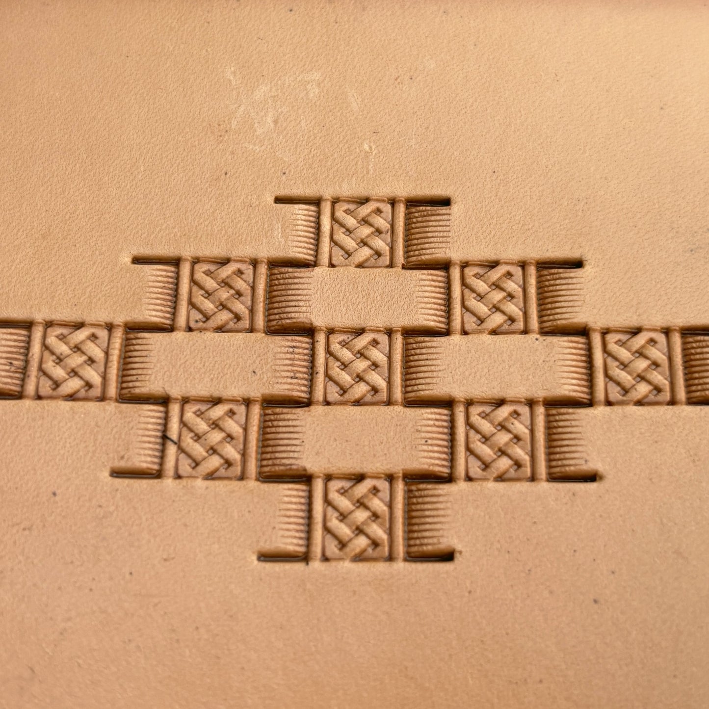 Basket Weave leather stamp LT339 — pattern imprint on veg-tan leather
