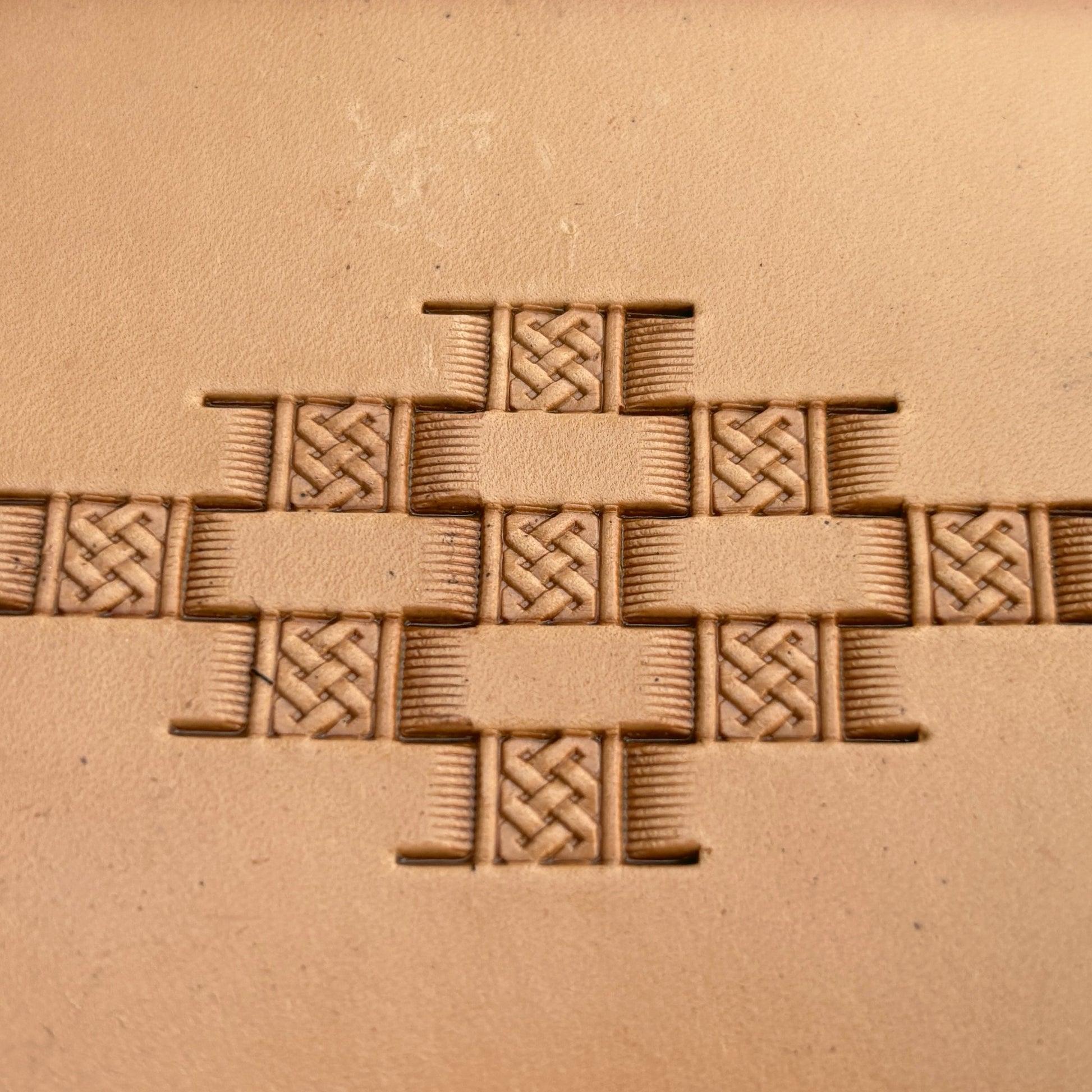 Basket Weave leather stamp LT339 — pattern imprint on veg-tan leather