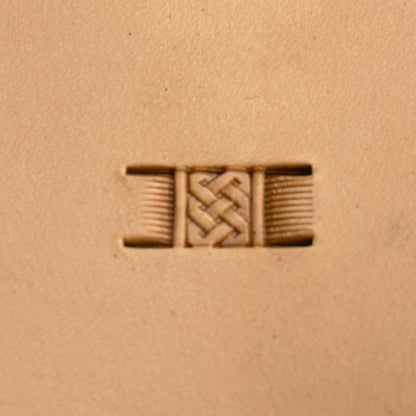 Basket Weave leather stamp LT339 — single impression on veg-tan leather