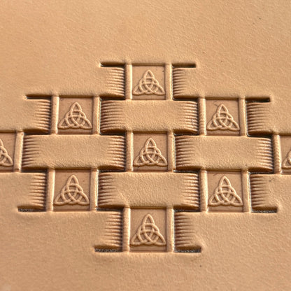 Basket Weave leather stamp LT340 — brass stamping tool with imprint on natural veg-tan leather