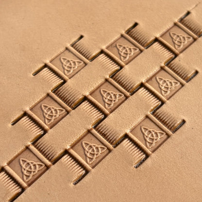 Basket Weave leather stamp LT340 — pattern imprint on veg-tan leather