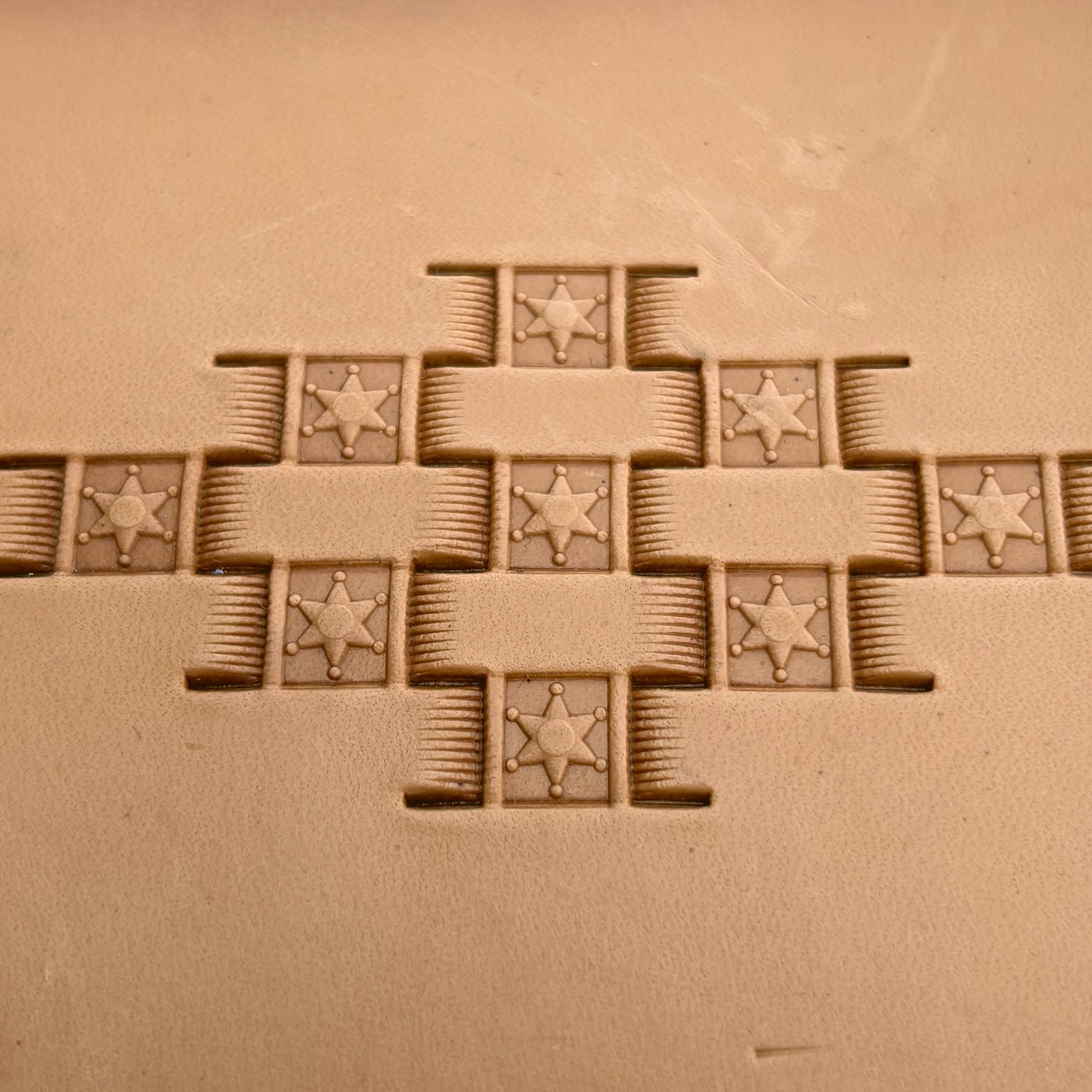 Basket Weave leather stamp LT341 — pattern imprint on veg-tan leather