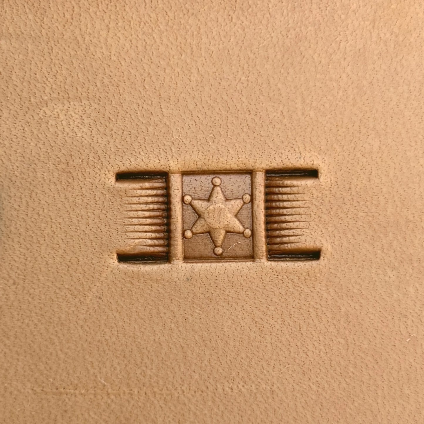 Basket Weave leather stamp LT341 — pattern imprint on veg-tan leather