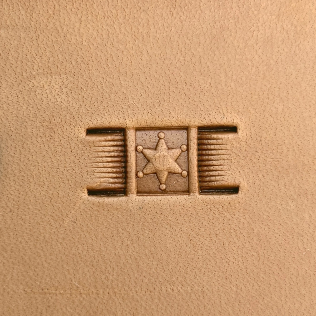 Basket Weave leather stamp LT341 — pattern imprint on veg-tan leather
