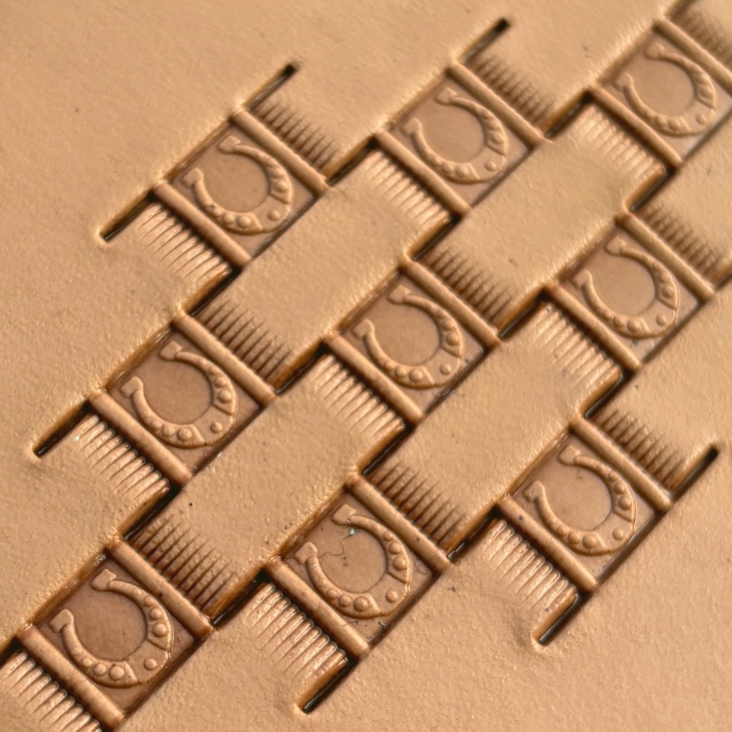 Basket Weave leather stamp LT342 — pattern imprint on veg-tan leather