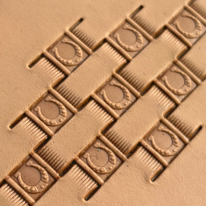 Basket Weave leather stamp LT342 — pattern imprint on veg-tan leather