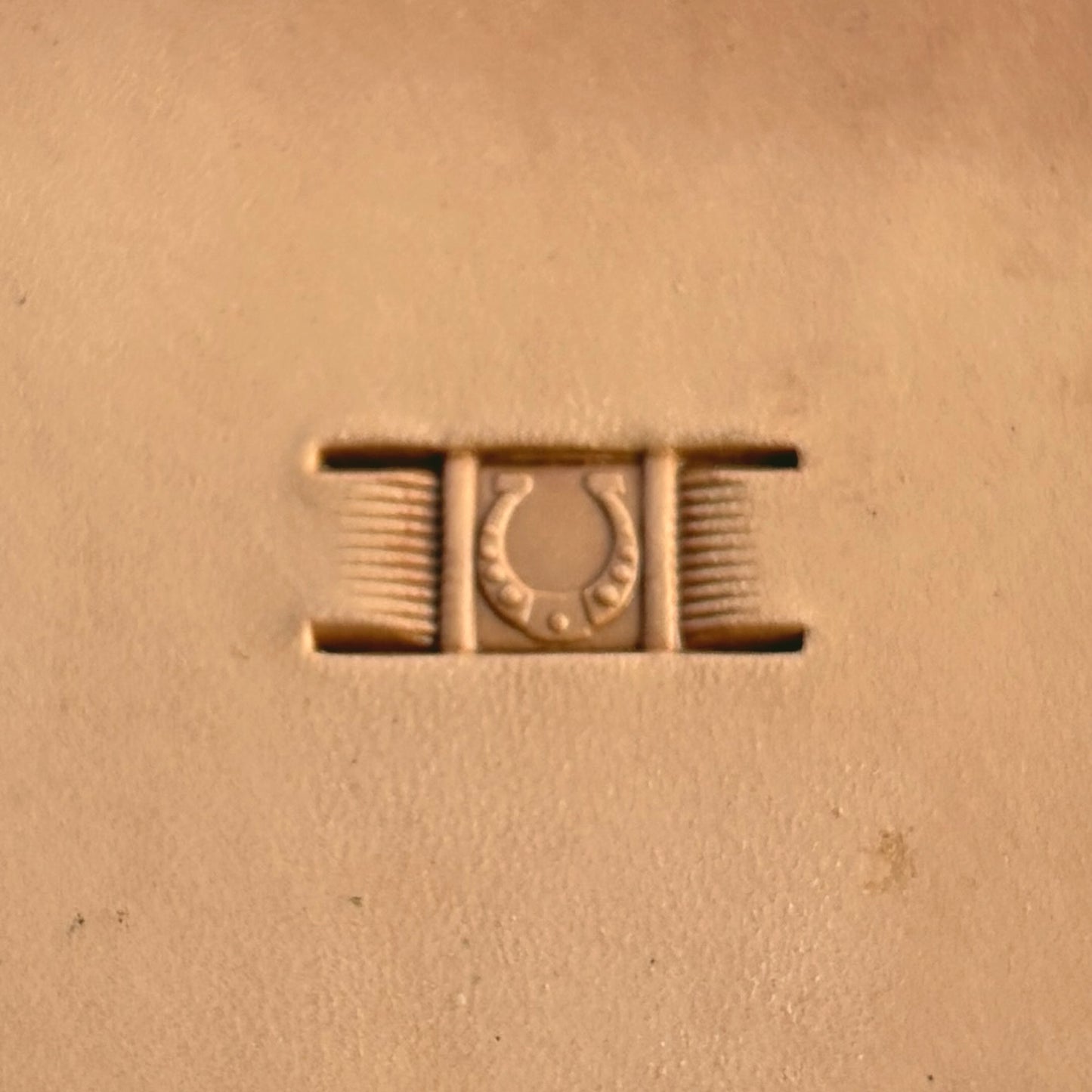 Basket Weave leather stamp LT342 — single impression on veg-tan leather