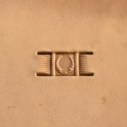 Basket Weave leather stamp LT342 — single impression on veg-tan leather