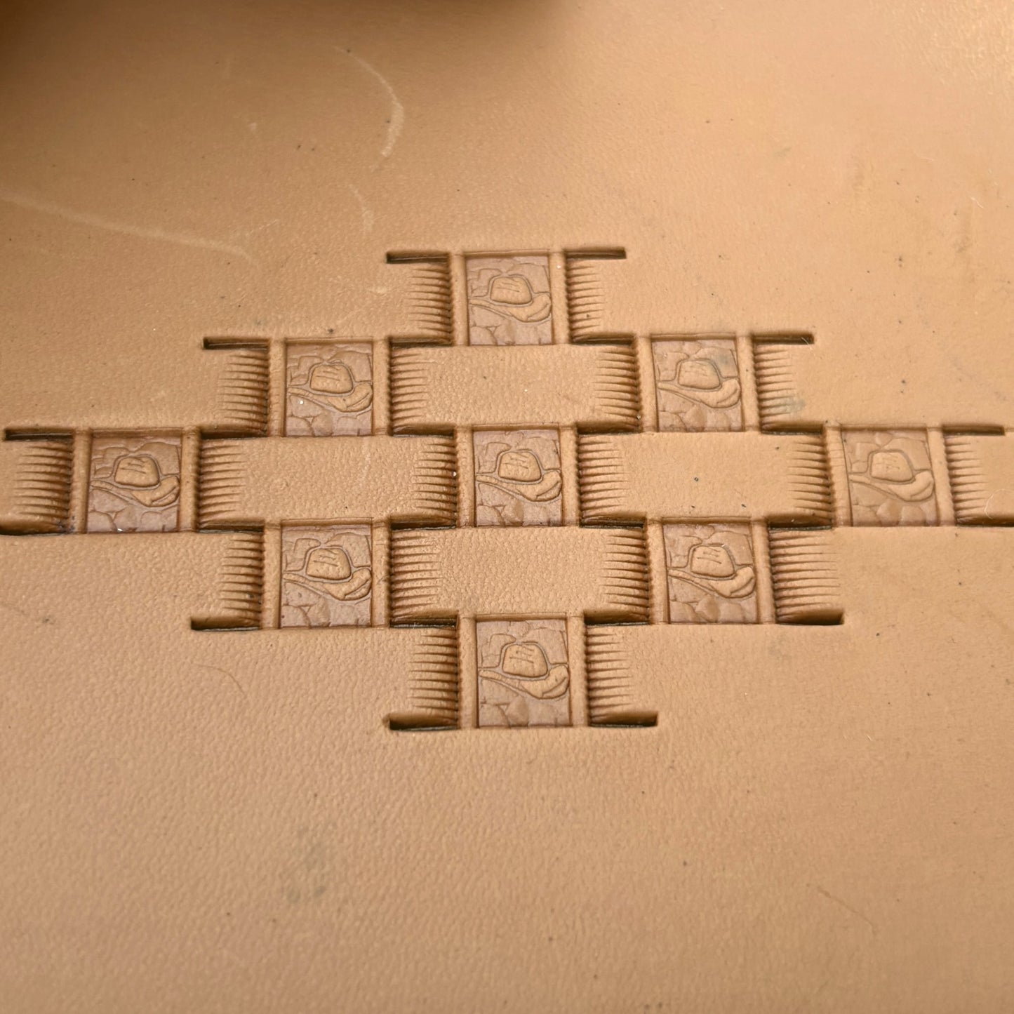 Cowboy Rug Basket Weave leather stamp LT343 — pattern imprint on veg-tan leather