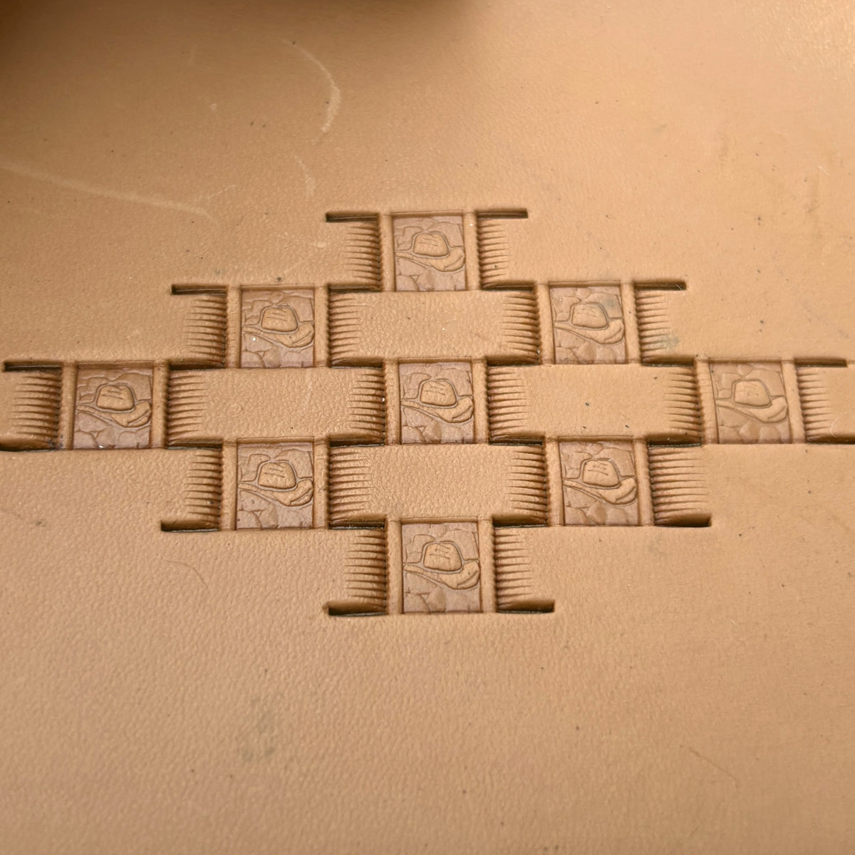 Cowboy Rug Basket Weave leather stamp LT343 — pattern imprint on veg-tan leather