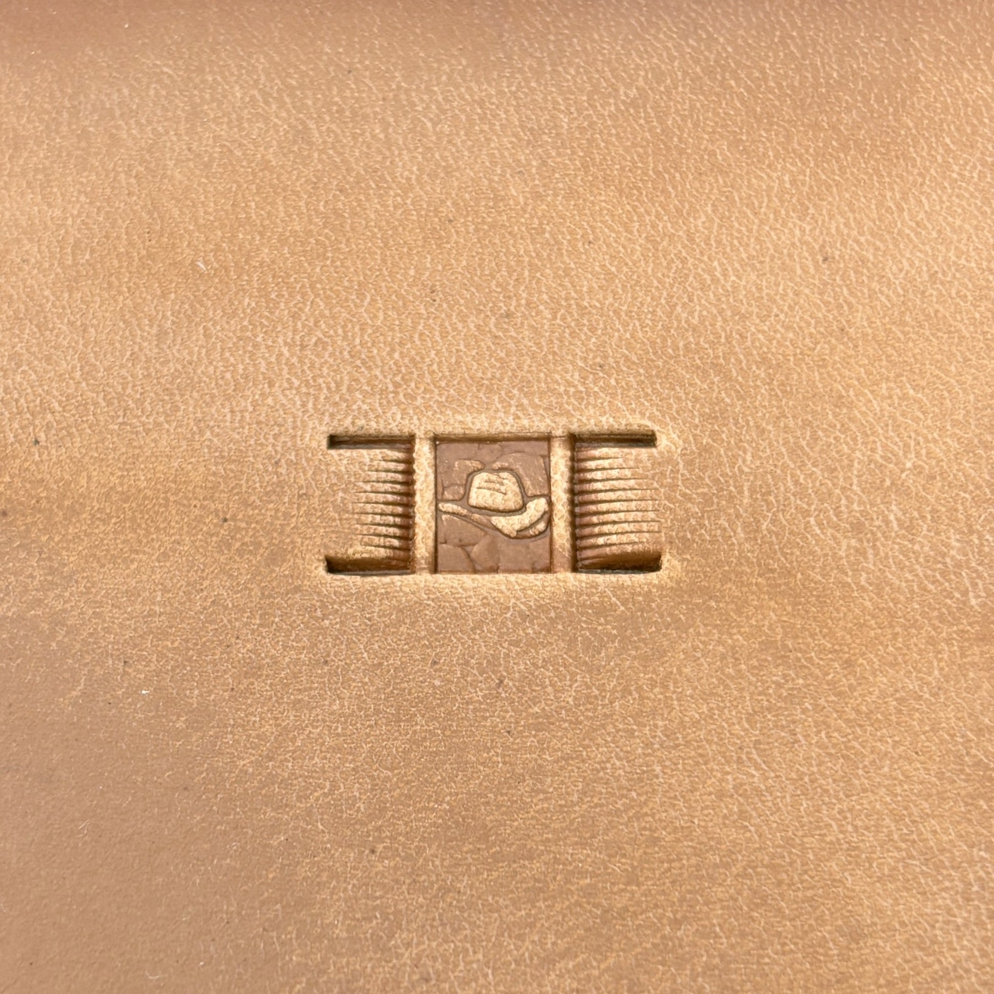 Cowboy Rug Basket Weave leather stamp LT343 — single impression on veg-tan leather