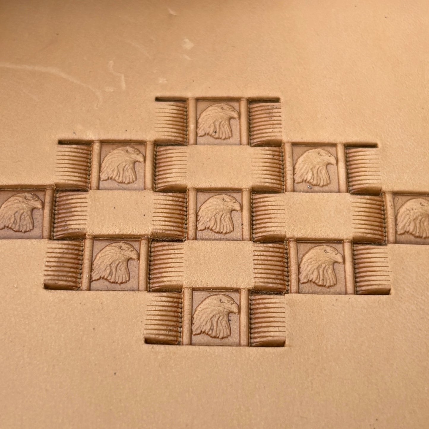 Head Eagle leather stamp LT344 — pattern imprint on veg-tan leather