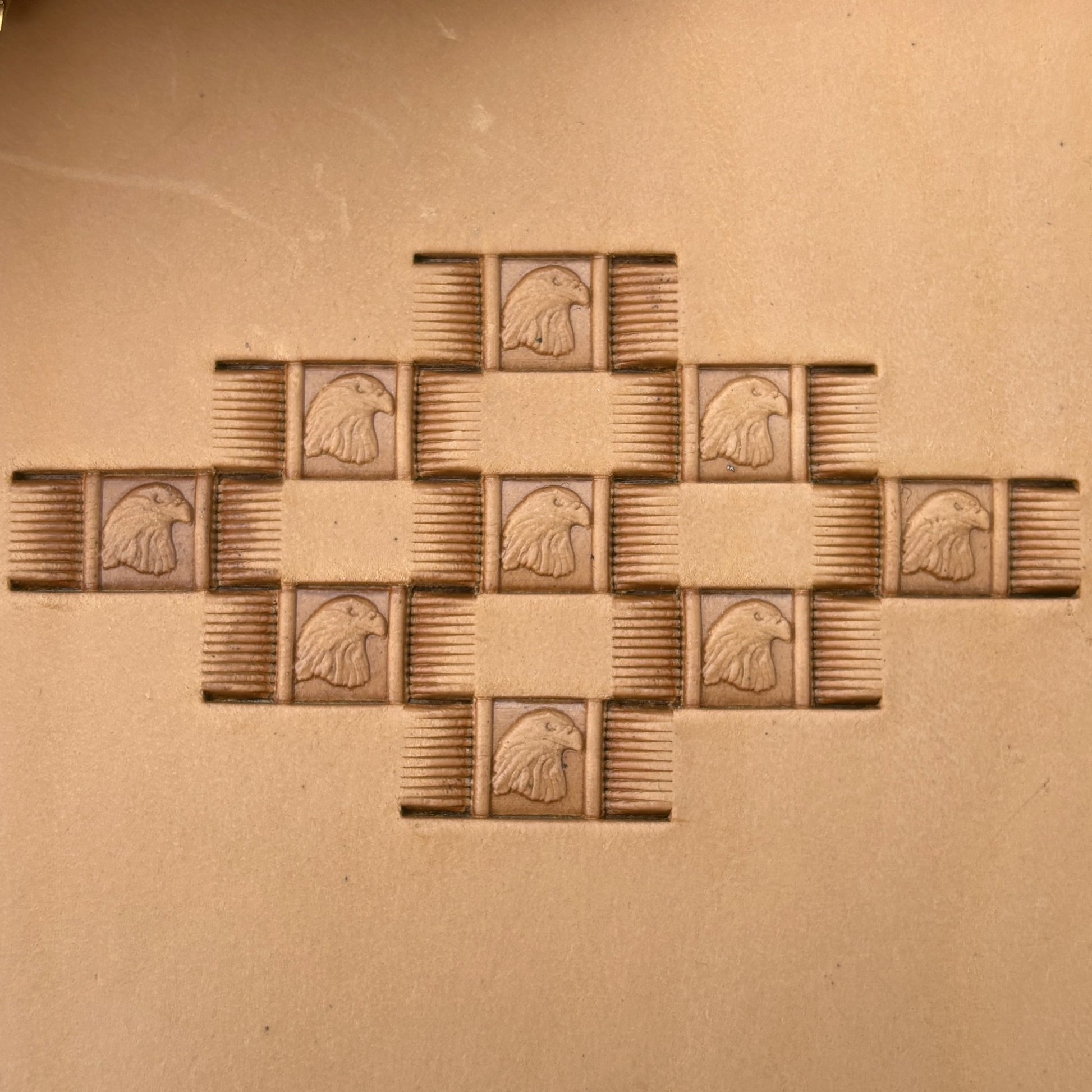 Head Eagle leather stamp LT344 — pattern imprint on veg-tan leather