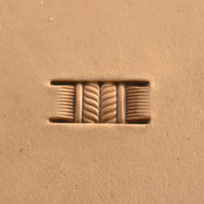 Basket Weave leather stamp LT345 — single impression on veg-tan leather