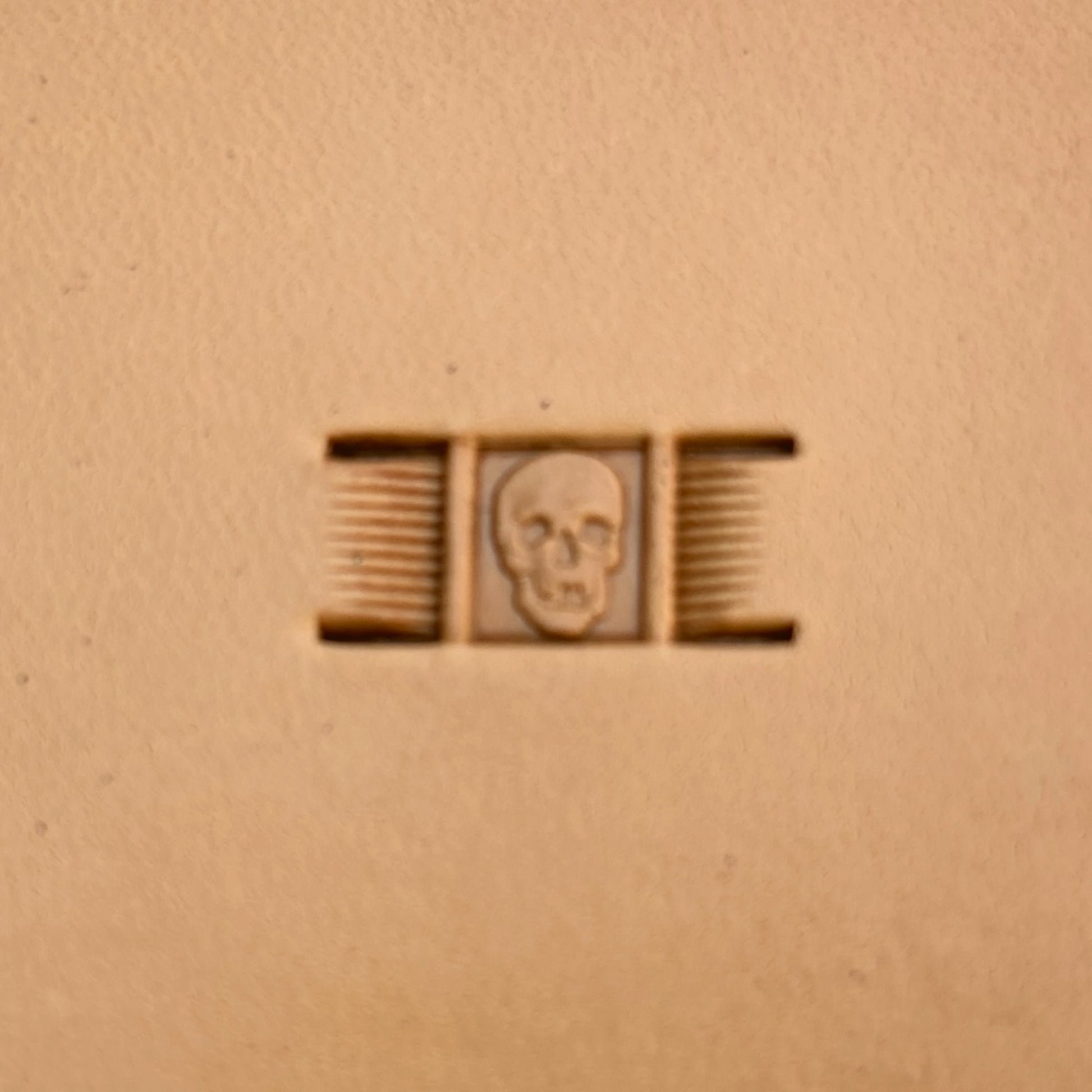 Basket Weave leather stamp LT346 — single impression on veg-tan leather