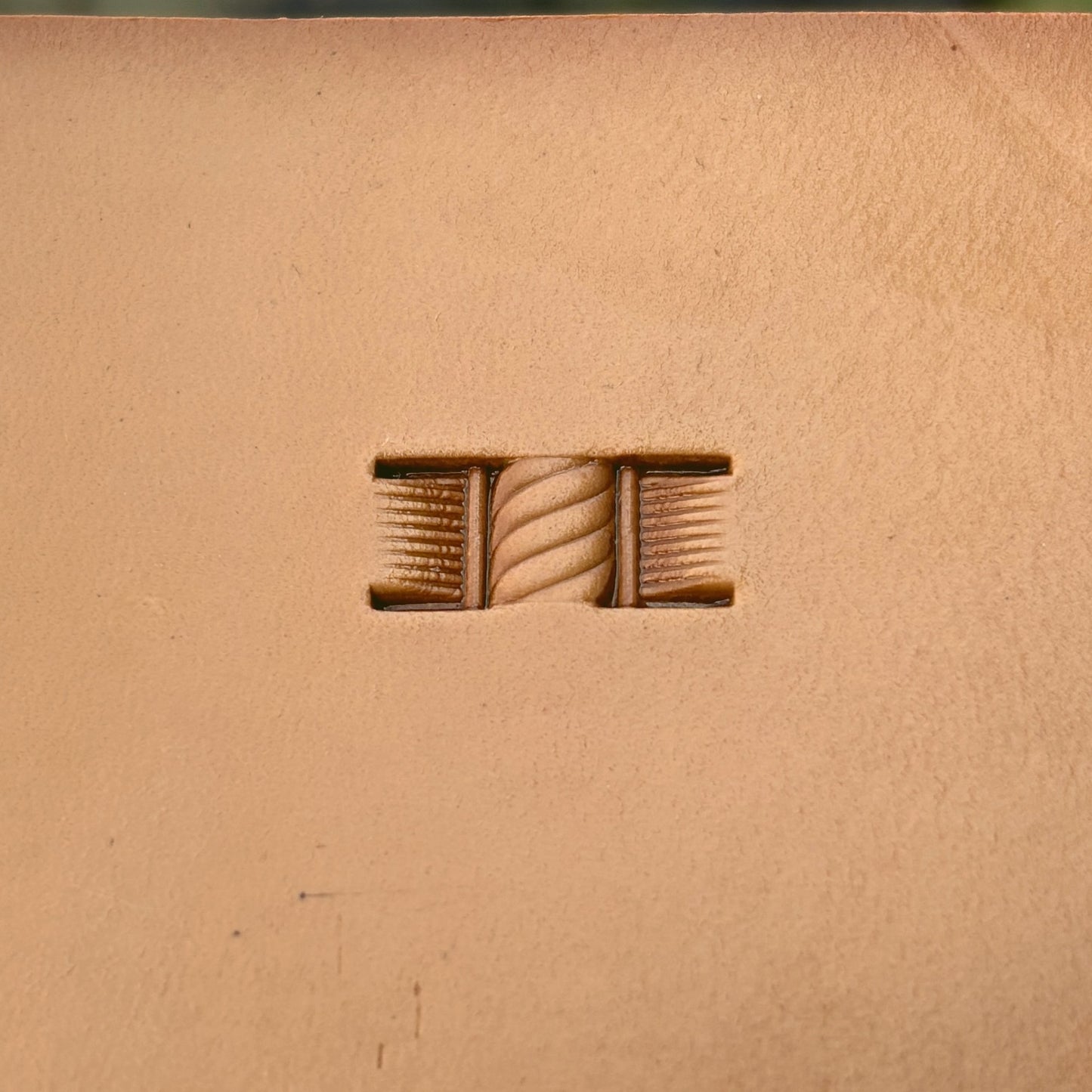 Diamond Shape Basket Weave leather stamp LT347 — single impression on veg-tan leather