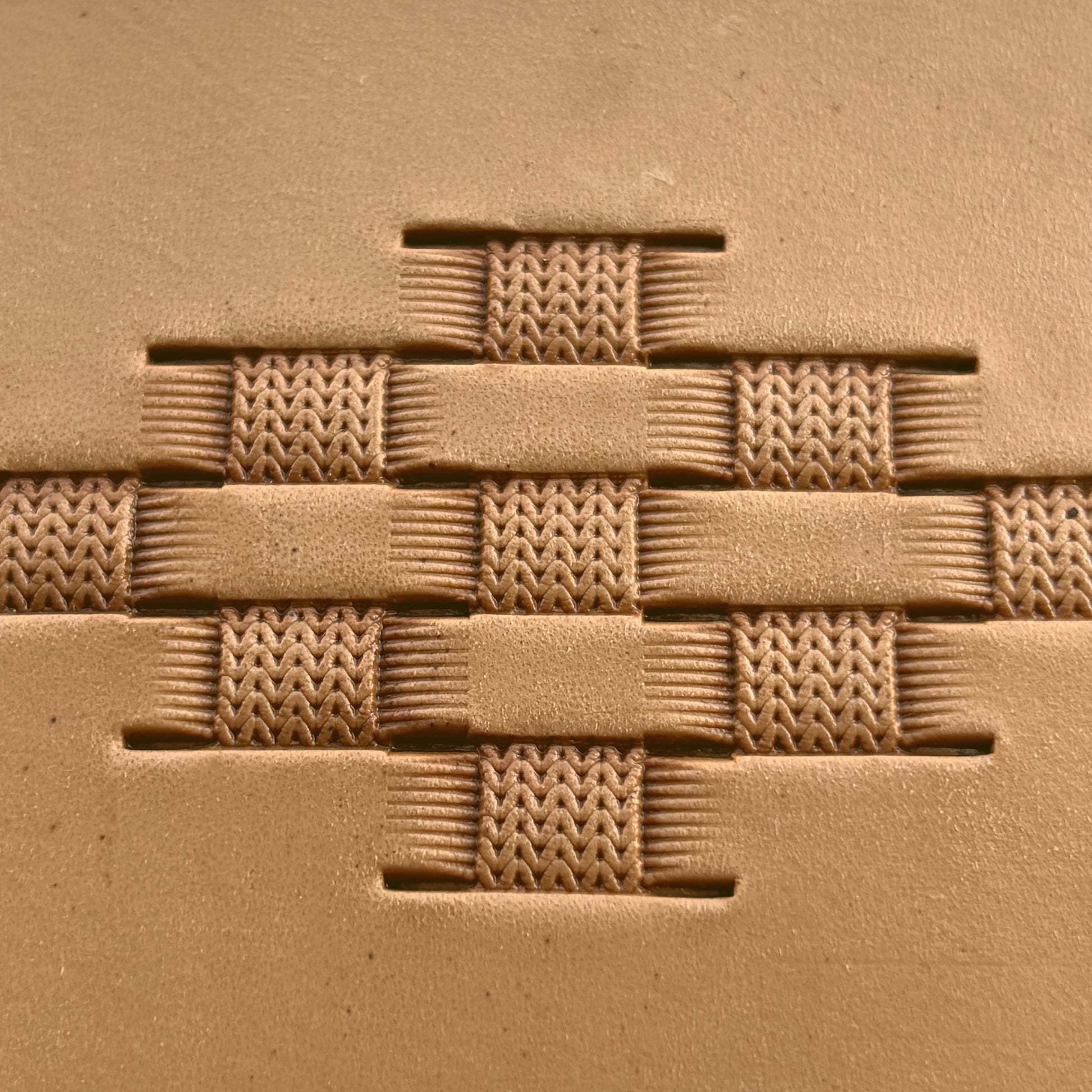 Basket Weave leather stamp LT348 — pattern imprint on veg-tan leather