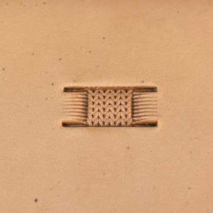 Basket Weave leather stamp LT348 — single impression on veg-tan leather
