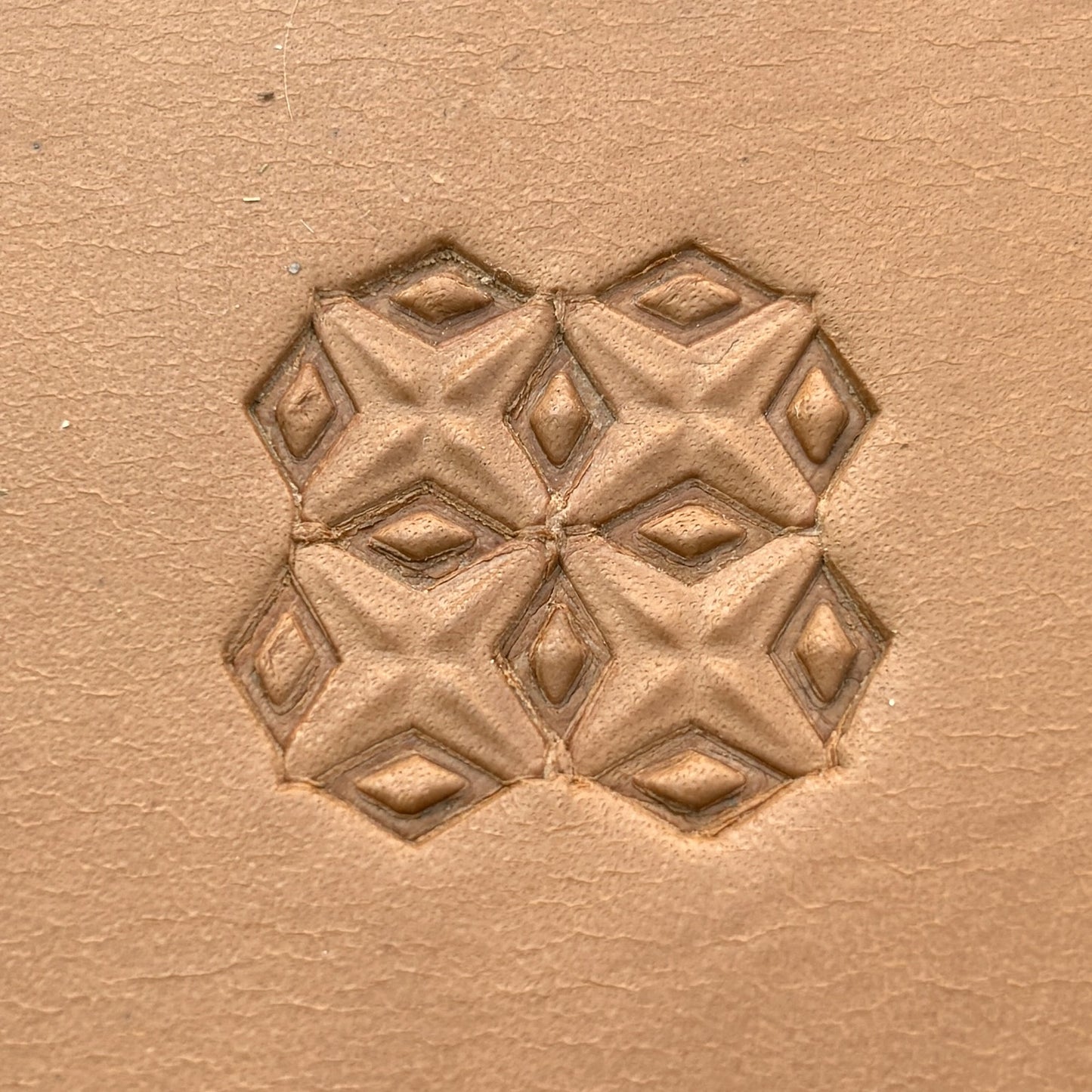Diamond Cross Geometric leather stamp LT349 — pattern imprint on veg-tan leather
