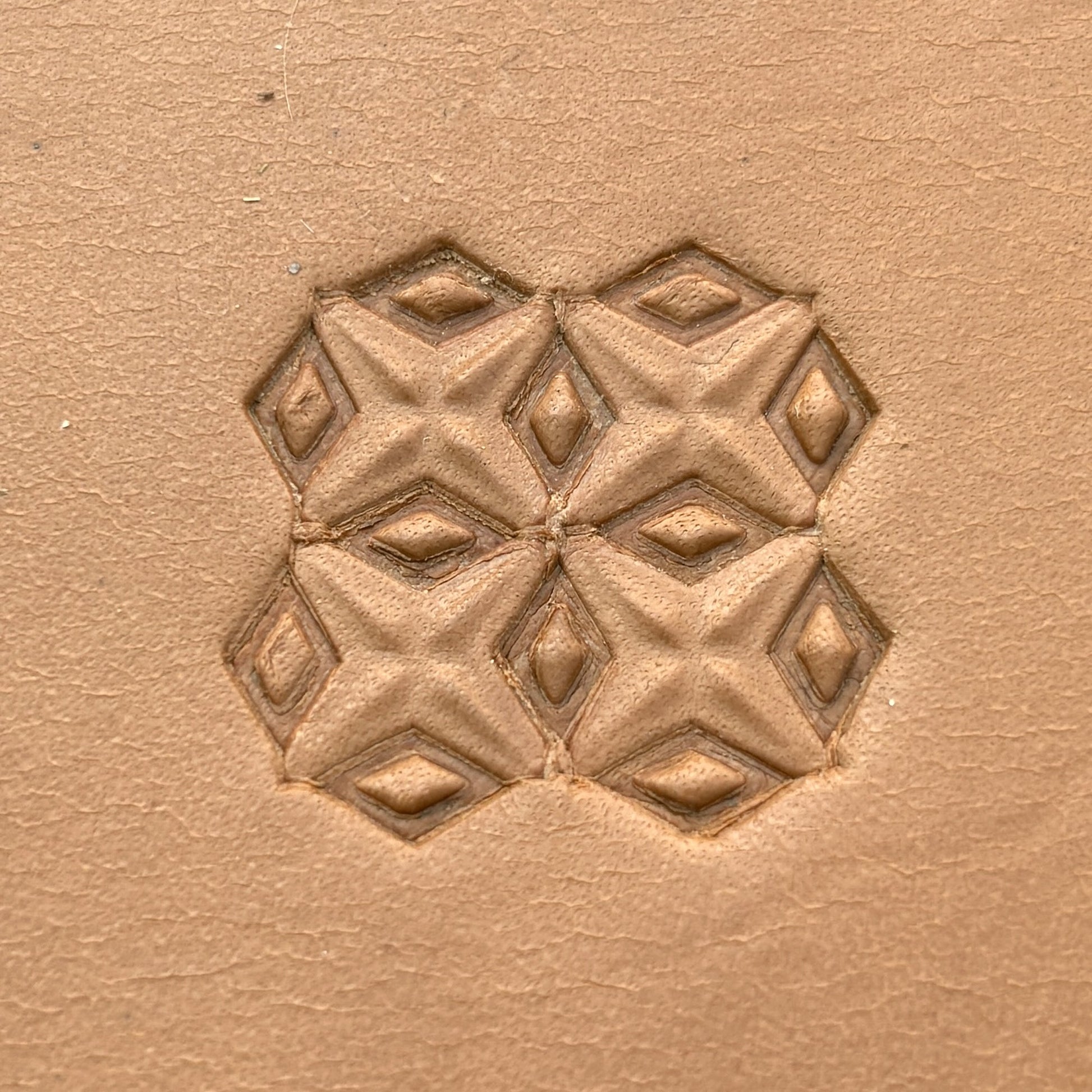 Diamond Cross Geometric leather stamp LT349 — pattern imprint on veg-tan leather