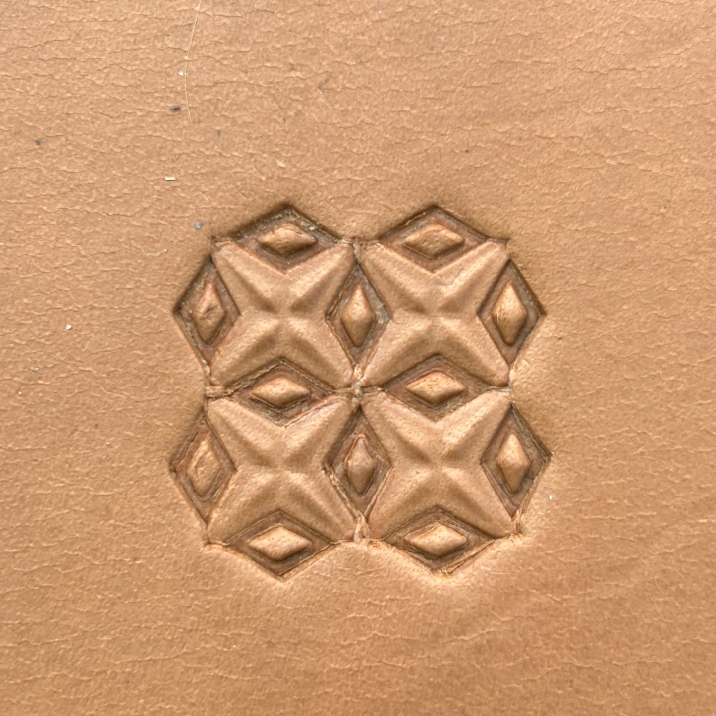 Diamond Cross Geometric leather stamp LT349 — pattern imprint on veg-tan leather