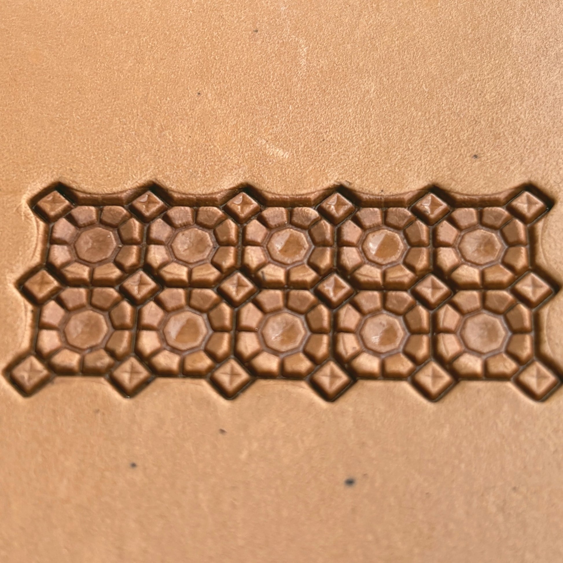 Geometric leather stamp LT350 — pattern imprint on veg-tan leather