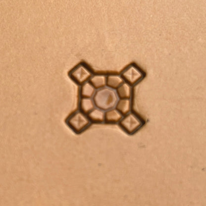 Geometric leather stamp LT350 — single impression on veg-tan leather