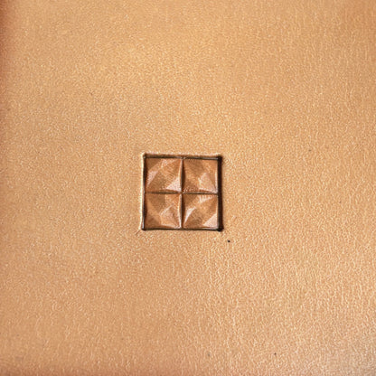 Geometric leather stamp LT351 — single impression on veg-tan leather