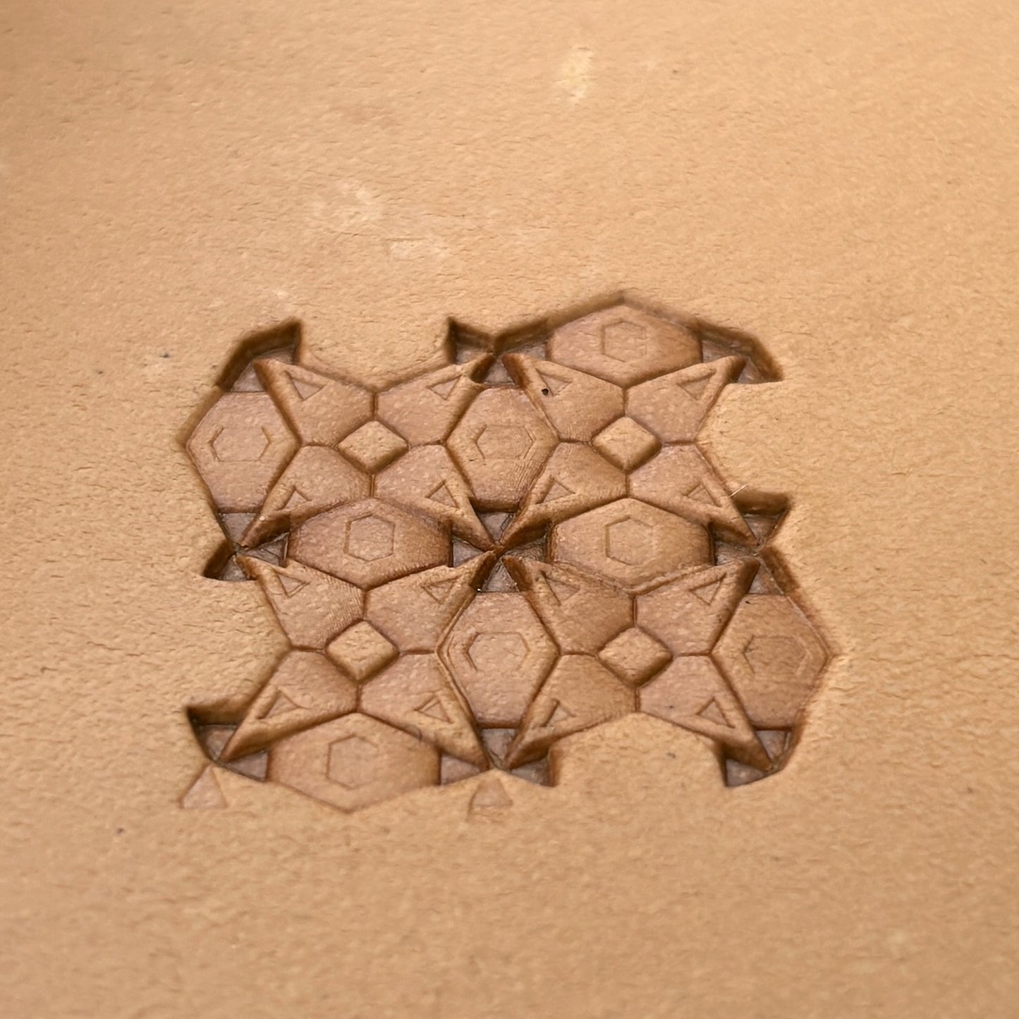 Hex Mosaic Geometric leather stamp LT352 — pattern imprint on veg-tan leather