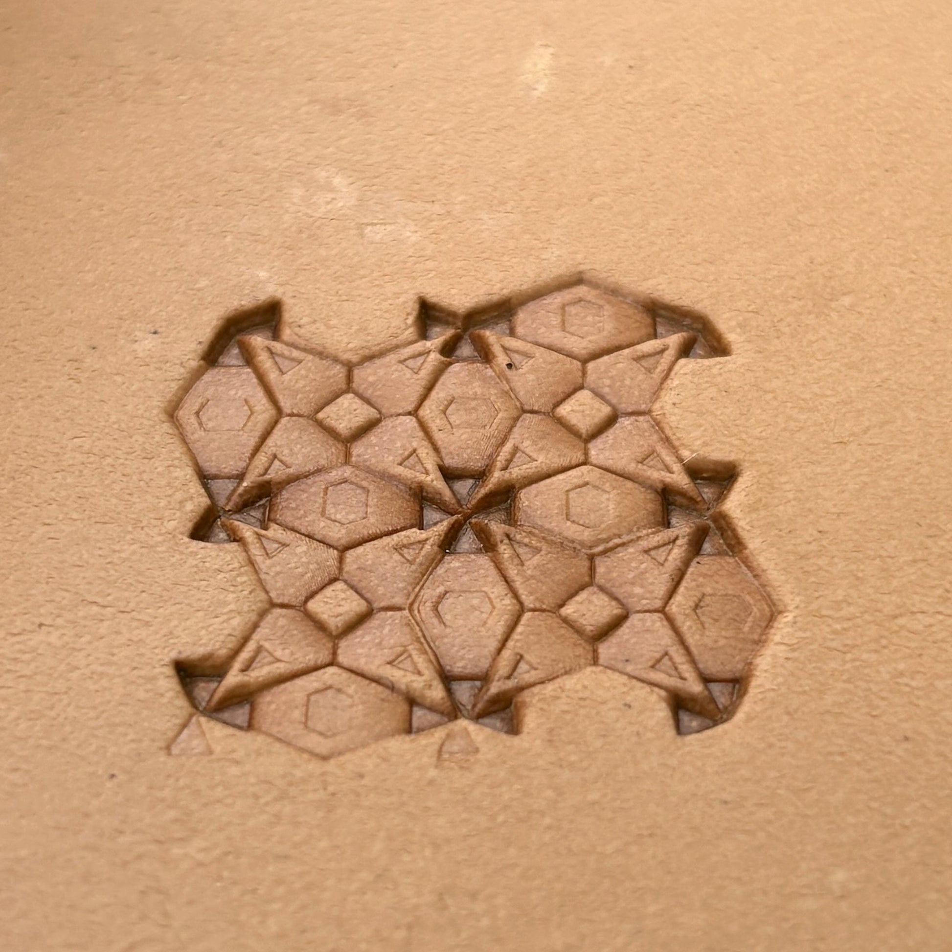 Hex Mosaic Geometric leather stamp LT352 — pattern imprint on veg-tan leather