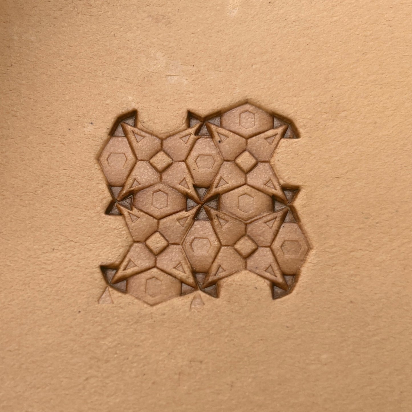 Hex Mosaic Geometric leather stamp LT352 — pattern imprint on veg-tan leather