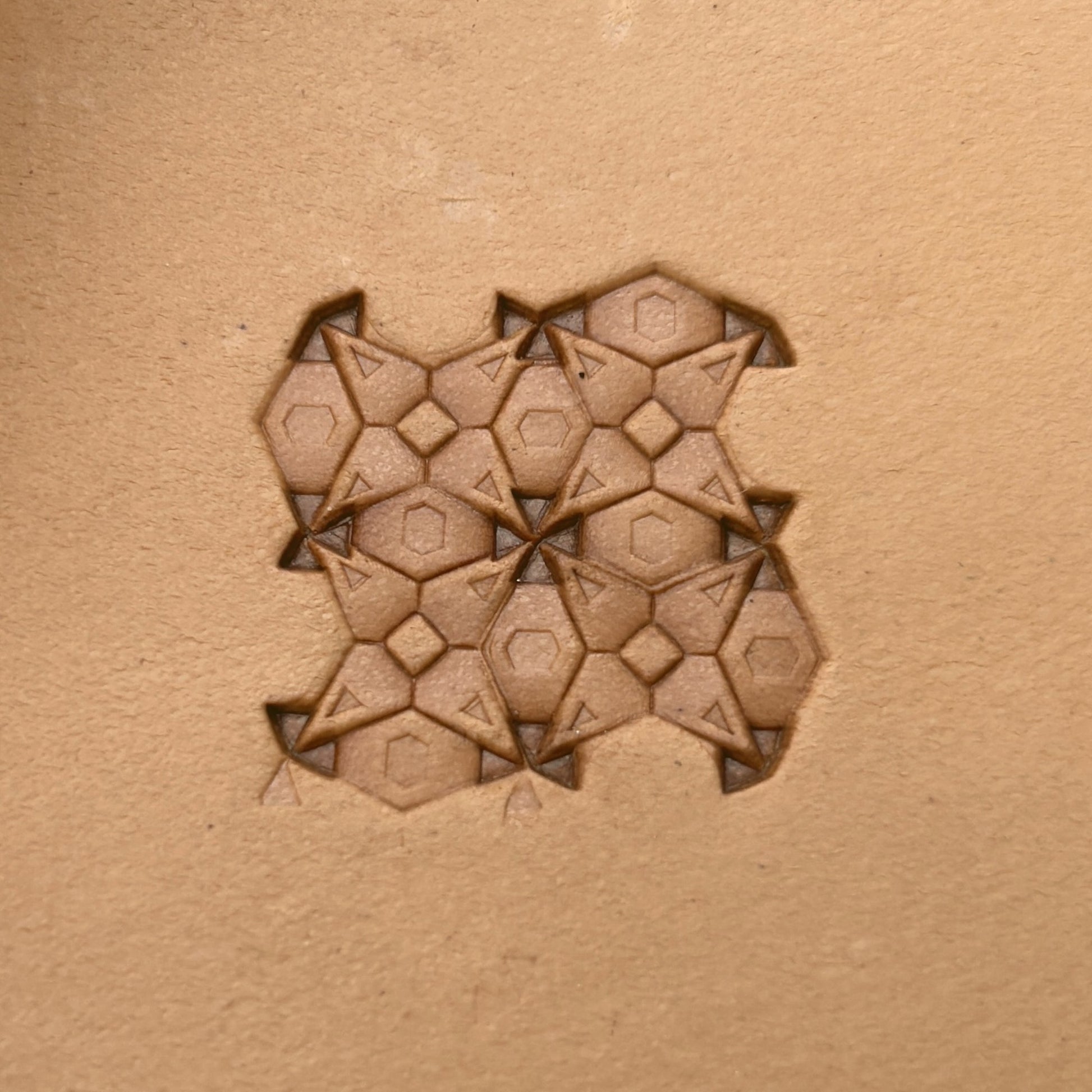 Hex Mosaic Geometric leather stamp LT352 — pattern imprint on veg-tan leather