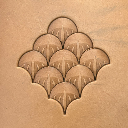Scallop Fan leather stamp LT353 — pattern imprint on veg-tan leather