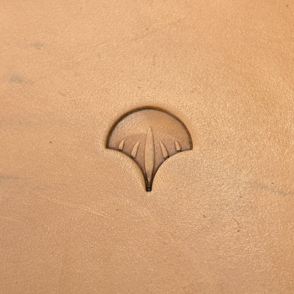 Scallop Fan leather stamp LT353 — single impression on veg-tan leather