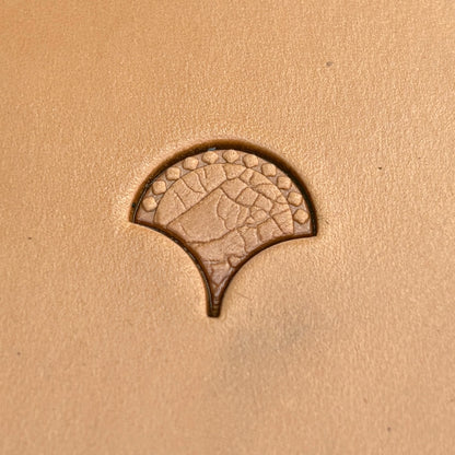 Scallop Scales leather stamp LT354 — single impression on veg-tan leather