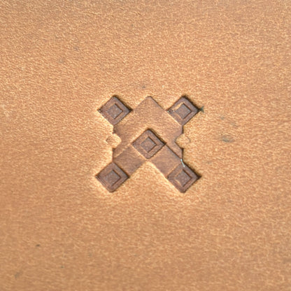 Geometric leather stamp LT355 — single impression on veg-tan leather