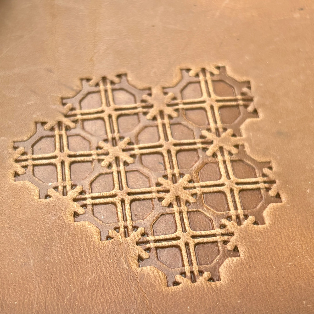Mosaic Style Geometric leather stamp LT356 — pattern imprint on veg-tan leather