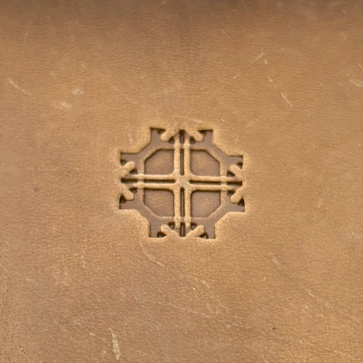Mosaic Style Geometric leather stamp LT356 — single impression on veg-tan leather