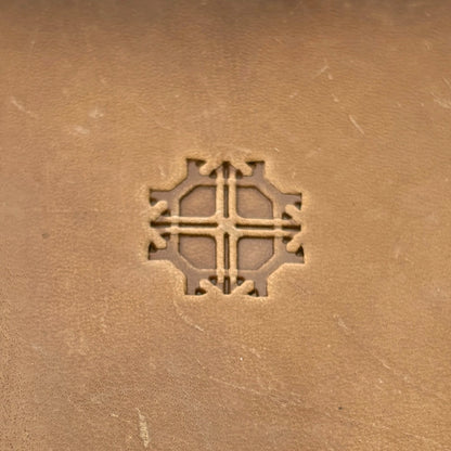 Mosaic Style Geometric leather stamp LT356 — single impression on veg-tan leather
