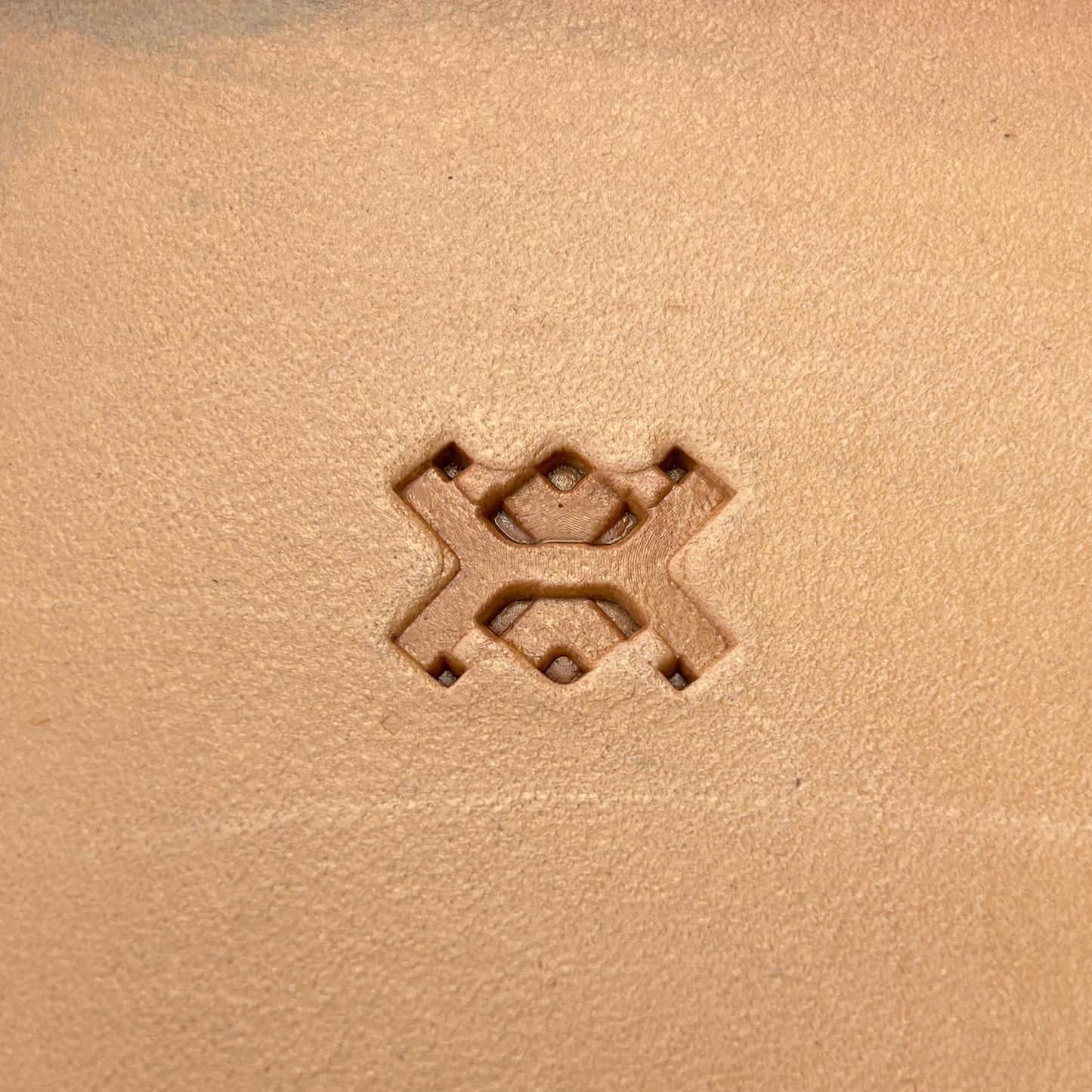 Ornate Lines Geometric leather stamp LT357 — single impression on veg-tan leather