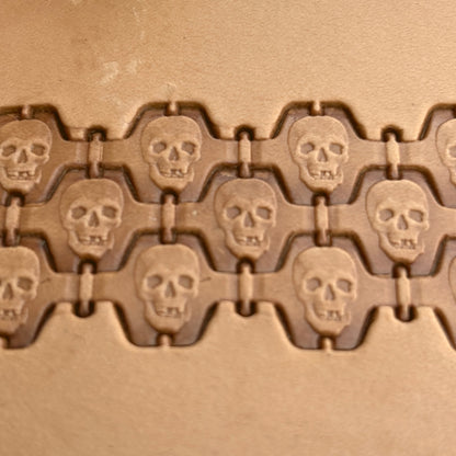 Skull leather stamp LT358 — pattern imprint on veg-tan leather