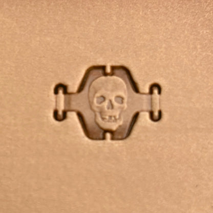 Skull leather stamp LT358 — single impression on veg-tan leather