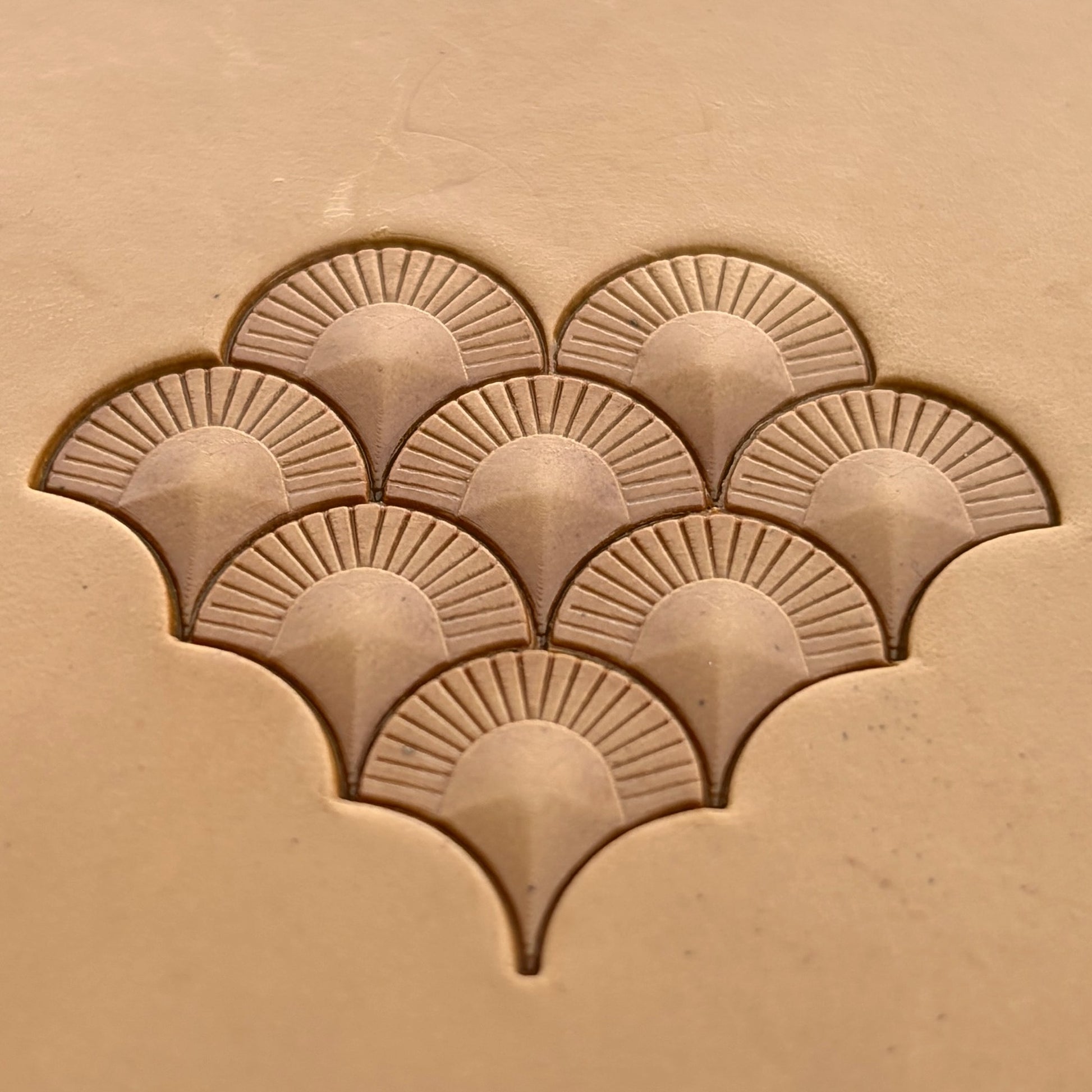 Geometric leather stamp LT359 — pattern imprint on veg-tan leather
