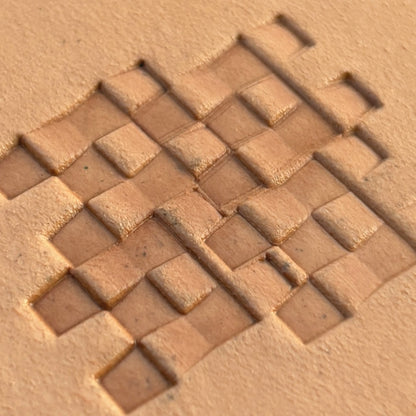 Basket Weave leather stamp LT361 — imprint on natural veg-tan leather