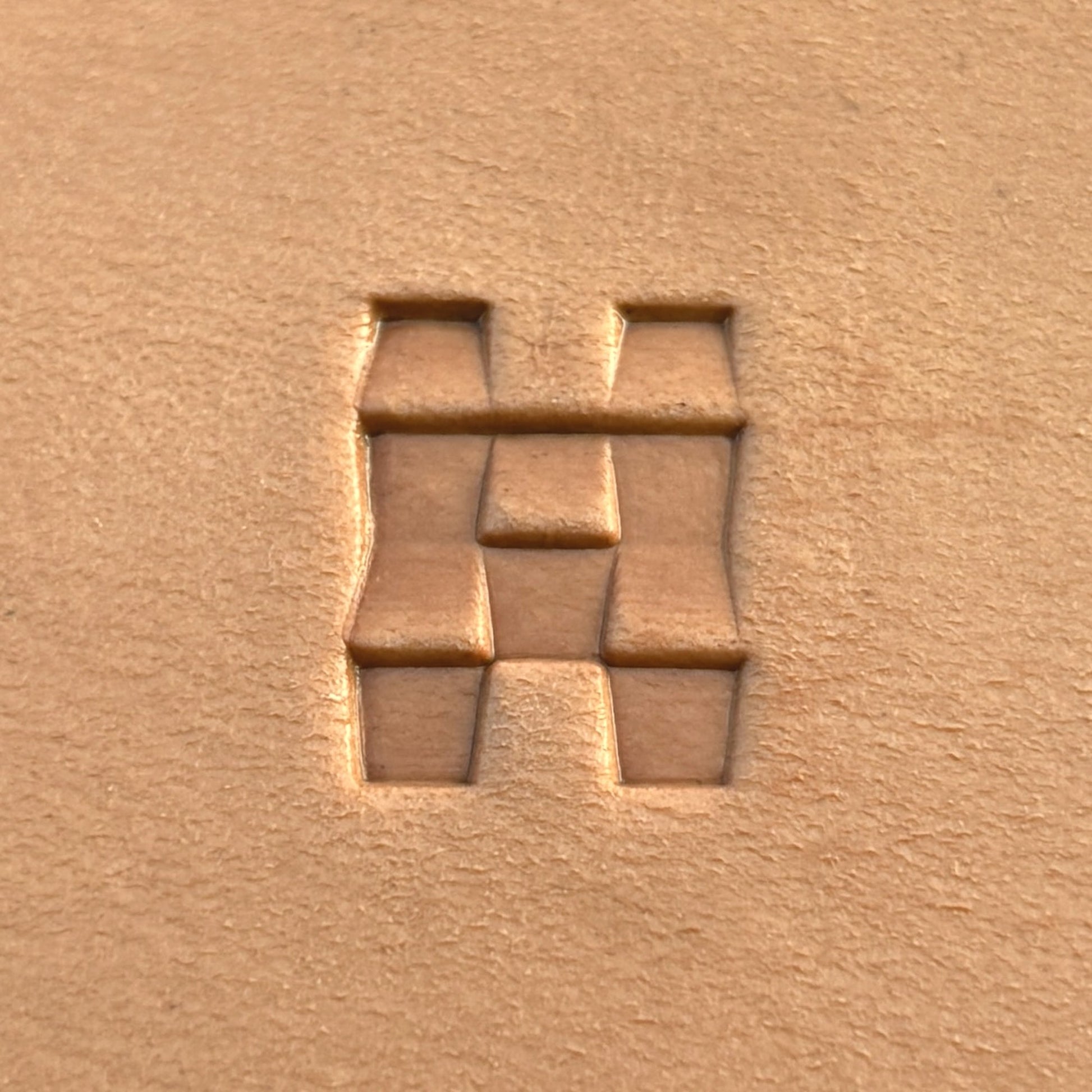 Basket Weave leather stamp LT361 — single impression on veg-tan leather